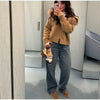 Autumn Casual Fur Collar Sweater Coat Women's Solid Loose Long Sleeve Zippers Pullover Ladies Office Tops