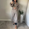 Lace-Up Long Overcoat Women's Coat Office Lady Elegant Woolen Furry Patchwork Long Sleeve Coats Loose Cardigan Jackets