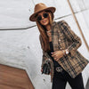 Casual Thin Suit Lady Long-sleeved Blazer Double-breasted Check Blazer Slim Fit Office Lady Elegant Chic Jacket Coat