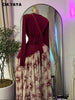 Women Print Full Sleeve Sashes Elegant Long Maxi Dress Fall Birthday Holiday Evening Sexy Party Dresses Vestidos