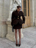 Solid Mini Skirt Set For Women Spring Long Sleeve Waist Jacket Hip Package Skirt 2 Piece Sets Lady Chic Suits