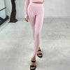Women Casual Y2K Elastic High Waist Slim Fit Long Trousers Ribbed Knitwear Tight Step on Foot Leggings Sporty Pants
