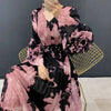 Abstract Print Ruched Womens' Pleated Dress Ruffle Sleeve Pleated Chiffon Long Dresses Party Outfit 2DB7460