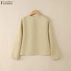 Elegant Chic Women's Lightweight Blazer Autumn O-Neck Long Sleeve Open-Front Solid Color Outerwear Office Lady S-3XL