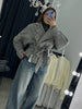 Solid Tie Waist Cinching Suede Jackets Women Chic Stand Up Collar Loose Crop Short Coats Lady Autumn Commute Daily Outfit