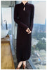 Women' 100%Pure Mink Cashmere Dress Stand-Up Collar Buckle Slim Knit Long Skirt High Waist Over The Knee Bottoming Dress