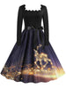 Women's Vintage Christmas Party Dress Long Sleeve Casual Print 50s 60s Elegant Year Celebration Customs
