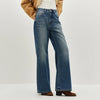 Women Jeans Belted Fleece Lined Flared Loose Fit Distressed Wash Vintage HighWaist Streetwear Denim Pants