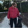 Solid Patchwork Cropped Coat Women Lapel Long Sleeve Loose Zipper Pockets Jacket Autumn Lady Casual Street Outerwear