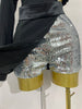 Shiny Sequins Black Splicing One Shoulder Long Sleeved Jumpsuit Women Celebrate Evening Birthday Party Casual Dress
