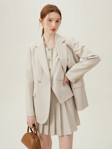 Women Blazer Temperament Suit Jacket for Office Lady Sets Formal Female Blazer Vest Skirt 24FS11075