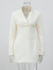Women Solid Waist-cinching Blazer Mini Dress Chic Full Sleeve V-neck Slim Dresses Sexy Lady Daily Commute Office Vestidos