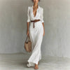 Women's Solid Holiday Party Dress Elegant Lapel Button Draped Long Dress Casual Long Sleeve Match With Belt Shirt Dress