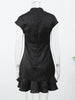 Women Mandarin Collar Ruffle Hem Mini Qipao Chinese Style Cap Sleeve Slim Fit Cheongsam Dress Dating Daily Party Outfit