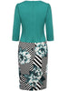 Womens Elegant Geometry Floral Patchwork Work Office Knee Length 2/3 Sleeve Business Casual Party Pencil Bodycon Sheath Dress