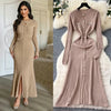 Brand Women Knitted Maxi Dress Aesthetic Y2K Single-breasted Shirt Sweater Dress Lady Party Vestidos