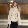 Women's Pink Belted Jacket Stand Collar Double Breasted Long Sleeve Slim Trench Coat Casual High Street Jackets