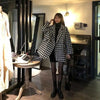 Houndstooth Faux Wool Jacket Women Korean Loose Elegant Double Breasted Suit Overcoat Winter Thick Warm Blend Outerwear