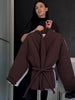 Casual Lace Up Solid Color Women's Coat V-neck Button Pocket Loose Cotton Jacket Autumn Winter Clothes Daily Wear