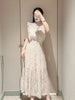 Kuzuwata Fresh Mid-length Print High Waist Robe Gentle Literary Lace Up Pleated Slim Mujer Japan Elegant Dress