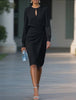 Elegant Woman Dress O Neck Hollow Out Long Sleeve Office Dress Women Slim A-Line Party Long Dresses