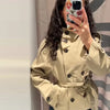 Women Lapel V-neck Belt Trench Coat Lace Up Button Full Sleeve Short Thin Windbreak Lady Daily Street Outerwear