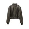 Women's vintage imitation leather bomber jacket coat top women's style