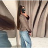 Women Stand Collar Tweed Jacket Elegant Long Sleeve Faux Fur Cuffs Coat Spring Single Breasted Outerwear Street
