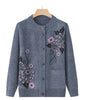 Korean Women's Clothes Knit Woolen Printed Cardigan Coat Middle Aged Mother Knitwear Tops Vintage Grandma Sweater Jacket