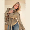 Womens Cropped Trench Coat Double Breasted Stand Collar Belted Waist Street Style Autumn Outerwear Casual Chic Shoulder Epaulets
