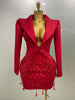 Sparkly Crystal Chains Pearls Long Sleeve Mini Dress Women Birthday Evening Party Nightclub Outfit Singer Wedding Costume