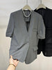 Womens Lightweight Half Sleeve Blazer Collarless One Button Open Front Casual Office Jacket With Pockets