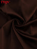 Loose Brown Satin Women's Two Pieces Set Elegant Long Sleeve Shirt With High Waist Wide Pants Set FemalaCla