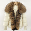 Puffer Coat Women Knit Sleeve Real Fur Coat Winter Large Real Raccoon Fur White Duck Down Jacket Oversized Feather Parka