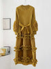 Elegant Women Pleated Dress O Neck 3D Floral Long Sleeves Fungus Spliced Design A-line Dresses Party 2AA1375