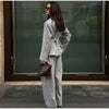 Elegant Button Jacket Pants Suit Women Solid Loose Full Sleeve Lapel Jackets Straight High Waist Trousers Suit