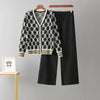 Autumn Two Piece Suits Women V Neck Basics Print Top+Elastic Long Pants Harajuku Casual Knit Sweater Warm Sets