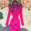 Brand Autumn Knitted Long Dress Women Y2K Embroidery Long Sleeve Bodycon Sweater Dress Streetwear Robe