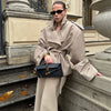 Women Casual Solid Lace Up Short Trench Coat Chic Long Sleeve Wide Shoulder Loose Windbreaker Spring Lady Street Outerwear