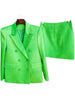 High Street Designer Runway Suit Set Women's Double Breasted Straght Satin Blazer Mini Skirt Set