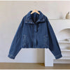 Chic Stand Collar Denim Cropped Jackets Women Loose Zipper Pockets Full Sleeve Female Coats Spring Lady Outwear Street