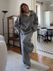Women's Autumn Winter Collared Half Zip Ribbed Knit 2-Piece Set Oversized Wide Leg Pants Sweater Suit