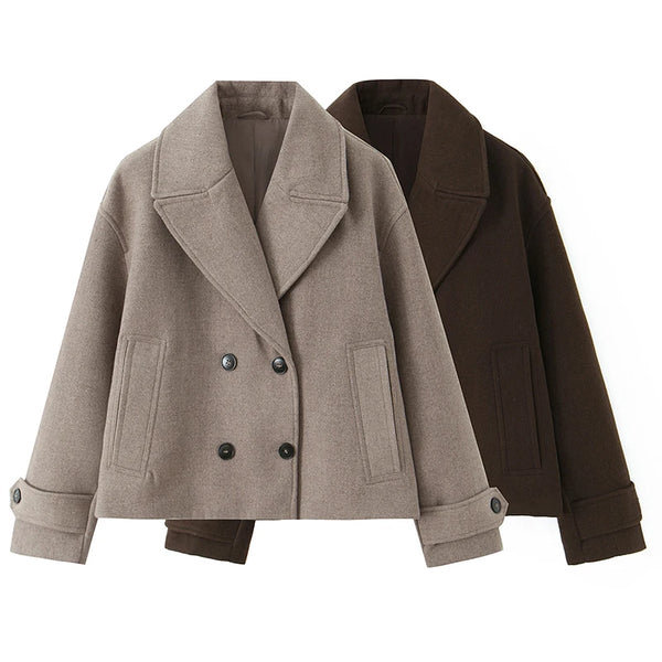 Women Solid Double Breasted Trench Jackets Vintage Lapel Neck Long Sleeves Female Chic Lady Outfits