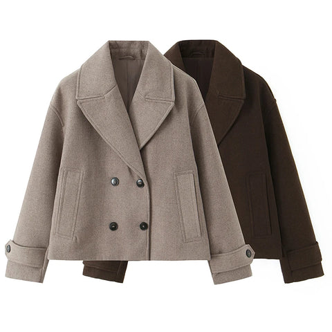 Women Solid Double Breasted Trench Jackets Vintage Lapel Neck Long Sleeves Female Chic Lady Outfits