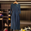 Spring Pleated Women's Bud Dress Round Neck Elegant Mid-Length V Collar Famale Clothing Chic 2DB6618