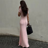 Ribbed Knit Maxi Dress For Women Deep V-Neck Slim High Slit Elegant Patchwork Commute Party Dress Women Knitwear Dress