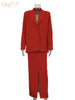 Loose Red Office Women's Two Pieces Set Elegant Long Sleeve Blazer With High Waist Slit Long Skirt Set Female