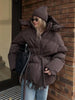 Casual Thicken Women's Jacket Waist Belt Full Sleeve Female Padded Coat Warm Winter Chic Loose Street Lady Outerwear