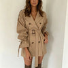 Autumn Winter Khaki Minimalist Women's Trench Coat Sashes Windbreaker Loose Flare Sleeve Double Breasted Trench