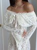 White Lace Patchwork Long Dress Women's Pleated Ruffle Sleeve Off shoulder bodycon See Through Vestidos Lady Party Gowns